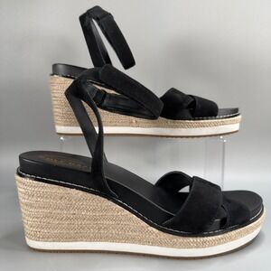 Cole Haan Cloudfeel Espadrille Women 8 B Wedge Sandal Black Wicker Heel Shoe 4in
